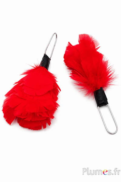 Pennacchio tacchina con anello - altezza 15 cm - rosso